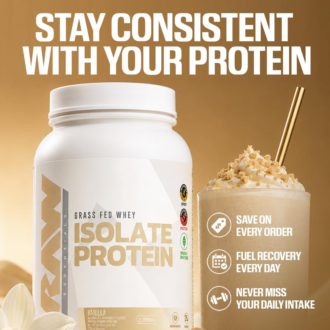 RAW Whey Isolate Protein Powder, Vanilla (CBUM Itholate) - 100% Grass-Fed Sports Nutrition Powder for Muscle Growth & Recovery - Low-Fat, Low Carb, Naturally Flavored - 25 Servings