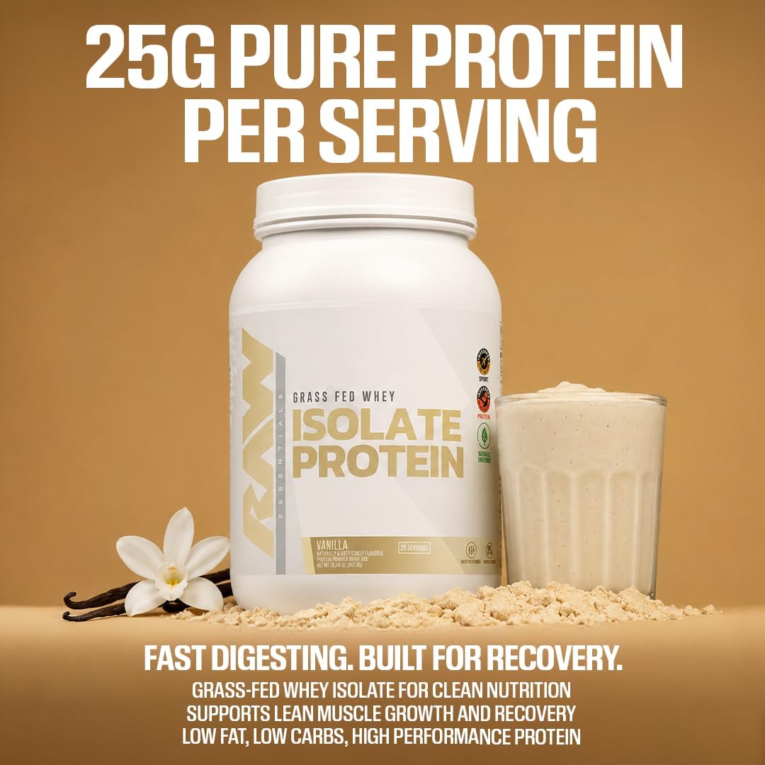 RAW Whey Isolate Protein Powder, Vanilla (CBUM Itholate) - 100% Grass-Fed Sports Nutrition Powder for Muscle Growth & Recovery - Low-Fat, Low Carb, Naturally Flavored - 25 Servings