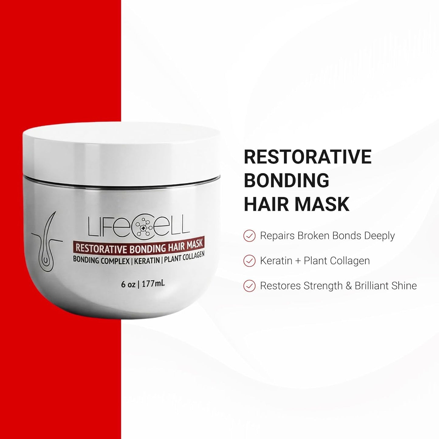 LifeCell Hair Restoration Bundle – Anti-DHT Hair Growth Shampoo, Restorative Bonding Hair Mask & Nourishing Conditioner for Thinning Hair – Thicker Fuller Hair 3 Piece Set