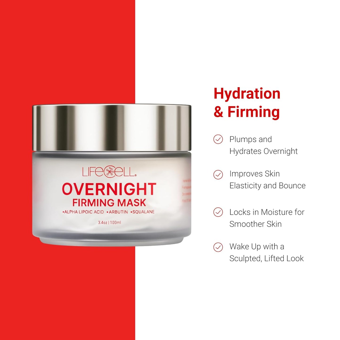 LifeCell Overnight Firming Mask, Plumping and Tightening Skin Serum for Lifting and Deep Hydration - Brightening Face Moisturizer, Anti-Aging Face Masks Skincare Treatment