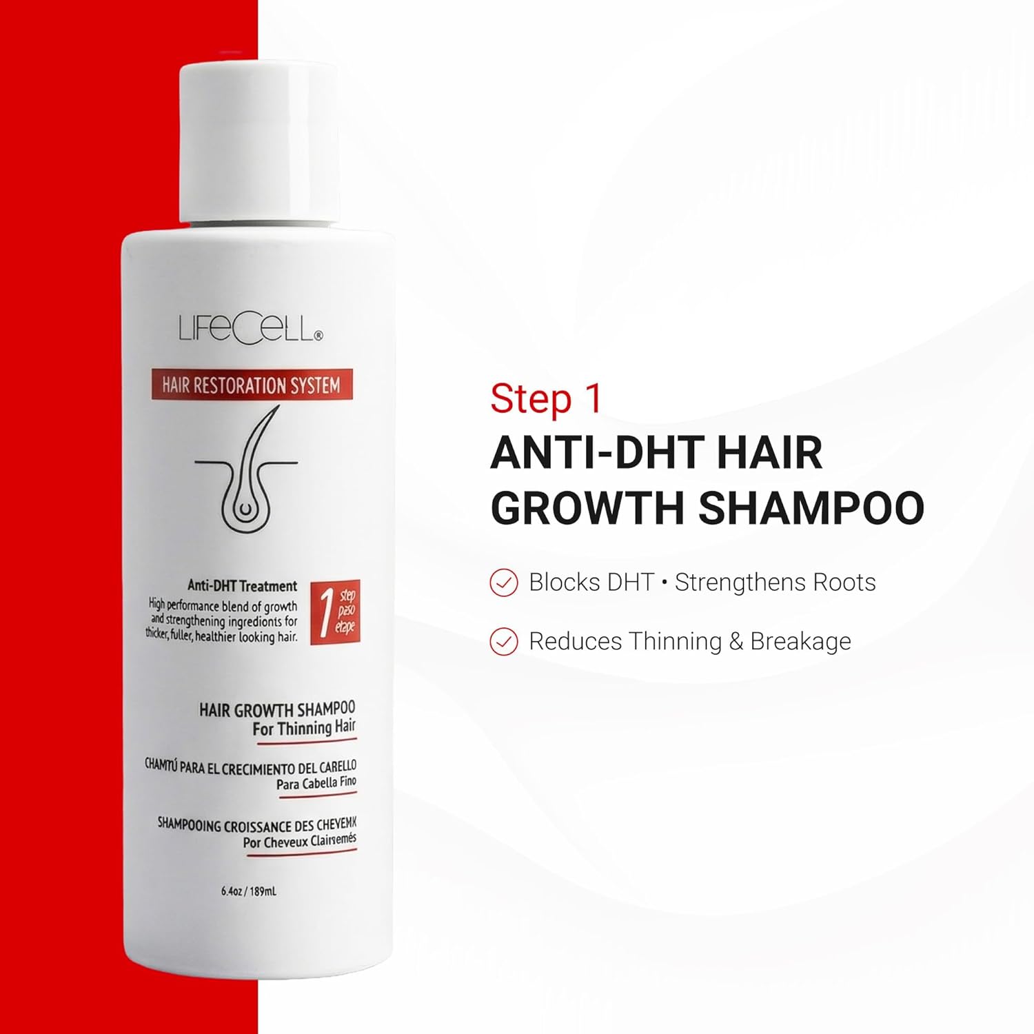 LifeCell Hair Restoration Bundle – Anti-DHT Hair Growth Shampoo, Restorative Bonding Hair Mask & Nourishing Conditioner for Thinning Hair – Thicker Fuller Hair 3 Piece Set