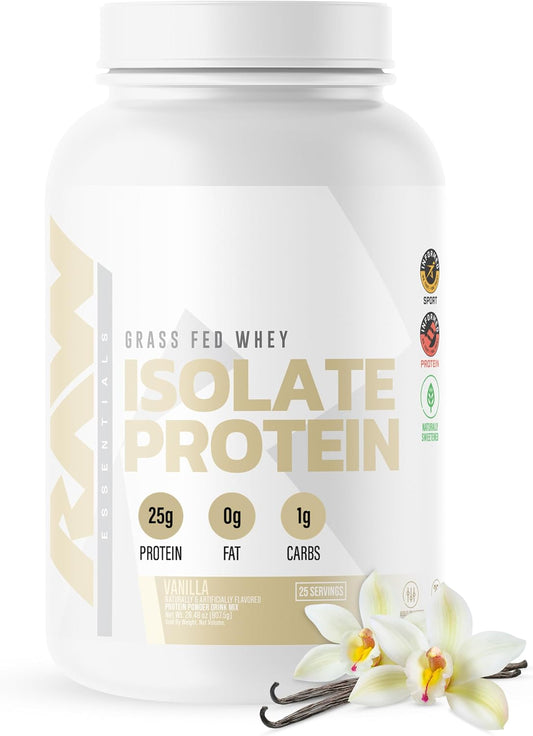 RAW Whey Isolate Protein Powder, Vanilla (CBUM Itholate) - 100% Grass-Fed Sports Nutrition Powder for Muscle Growth & Recovery - Low-Fat, Low Carb, Naturally Flavored - 25 Servings