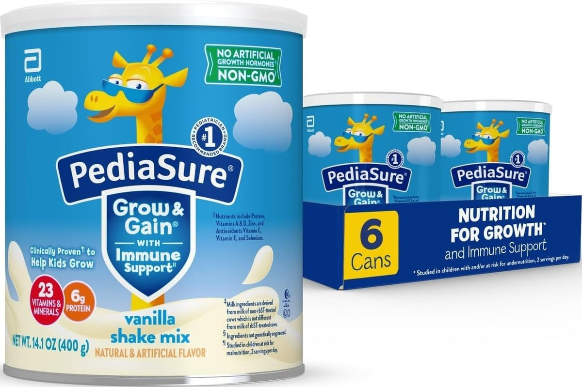 PediaSure Grow & Gain Shake Mix, 6g Protein, Vanilla, 14.1 oz Can, 3pk