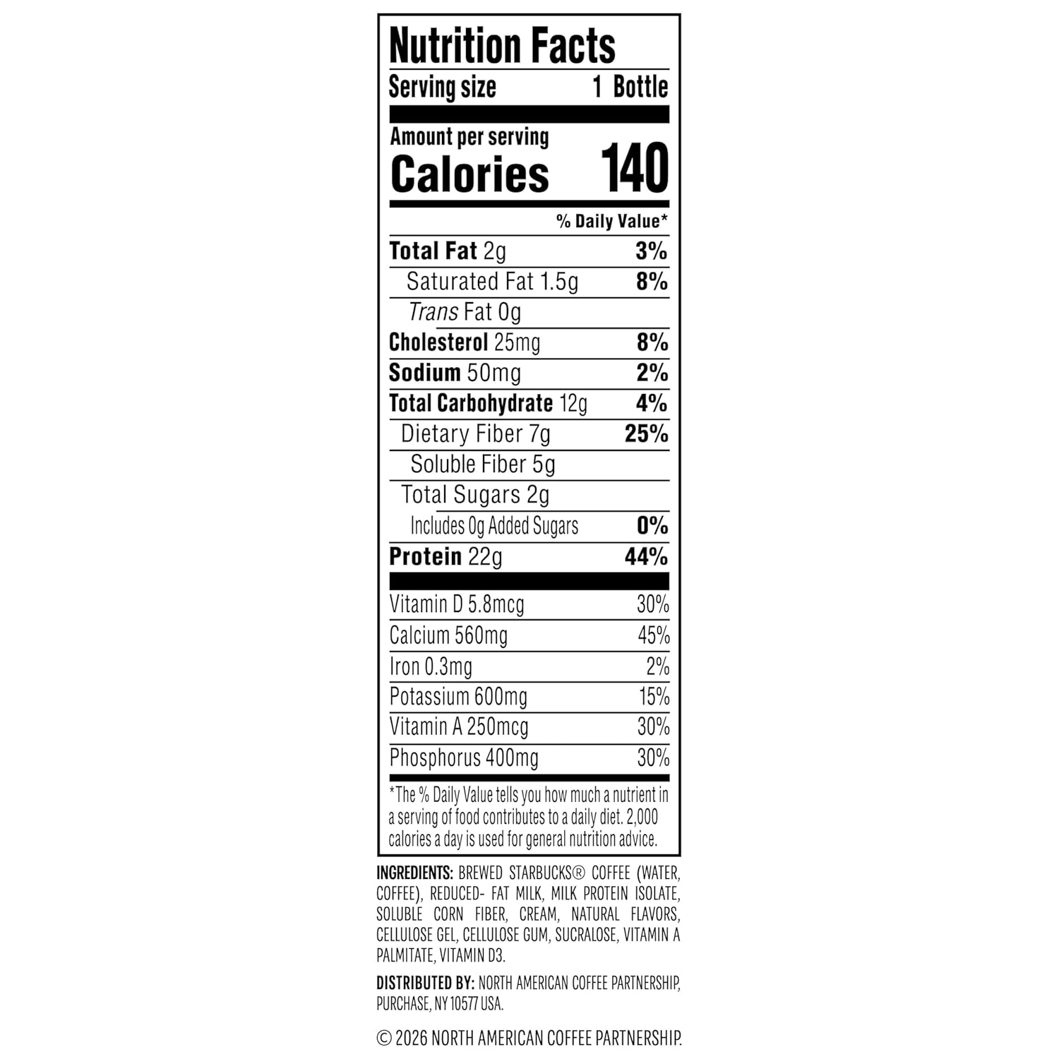 Starbucks Coffee & Protein, Classic Caffe, 12 fl oz Bottles, (12 Pack), 22g Protein, 2g Sugar, No Added Sugar, 5g Prebiotic Fiber, High Protein Iced Coffee