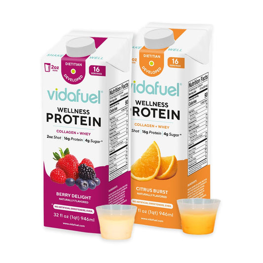 VIDAFUEL Wellness Protein Drink, 32oz Carton, 16g Protein Per 2oz Shot, 2pk