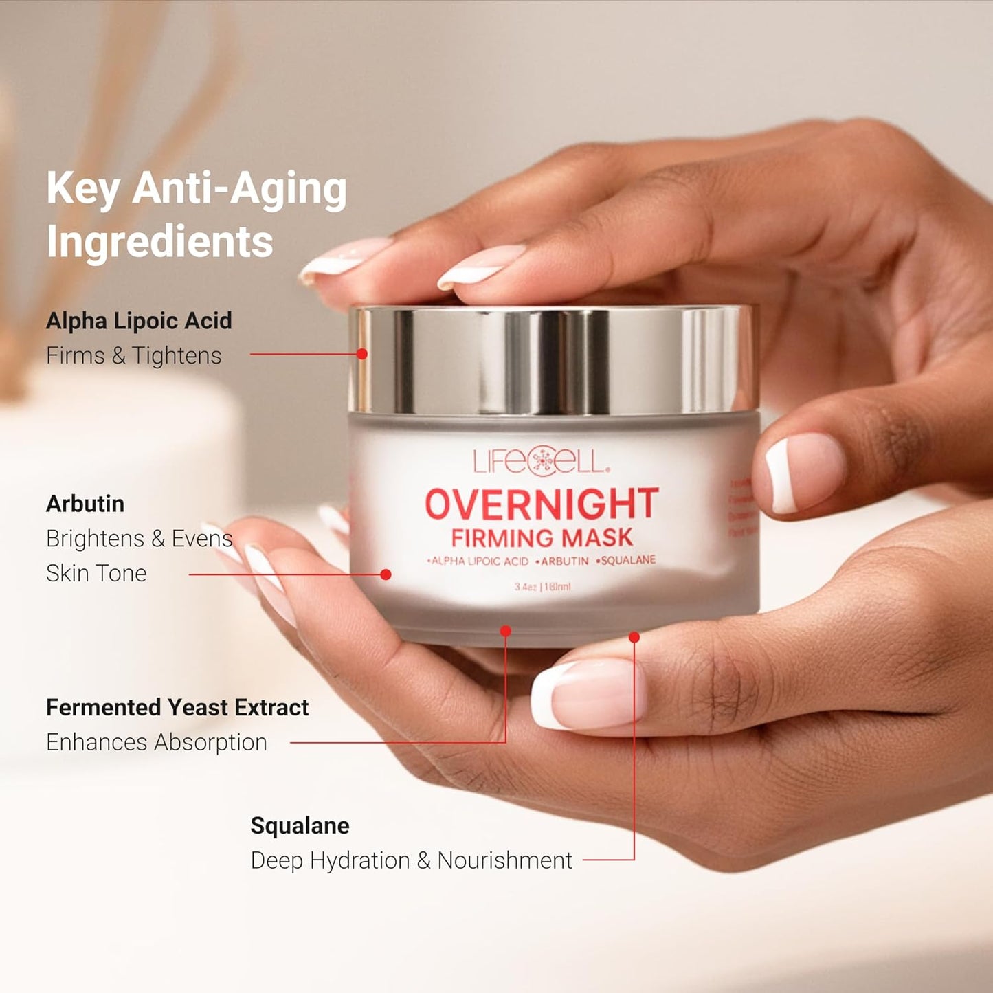 LifeCell Overnight Firming Mask, Plumping and Tightening Skin Serum for Lifting and Deep Hydration - Brightening Face Moisturizer, Anti-Aging Face Masks Skincare Treatment