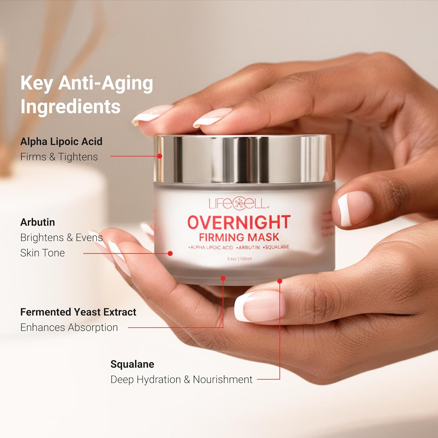 LifeCell Overnight Firming Mask, Plumping and Tightening Skin Serum for Lifting and Deep Hydration - Brightening Face Moisturizer, Anti-Aging Face Masks Skincare Treatment