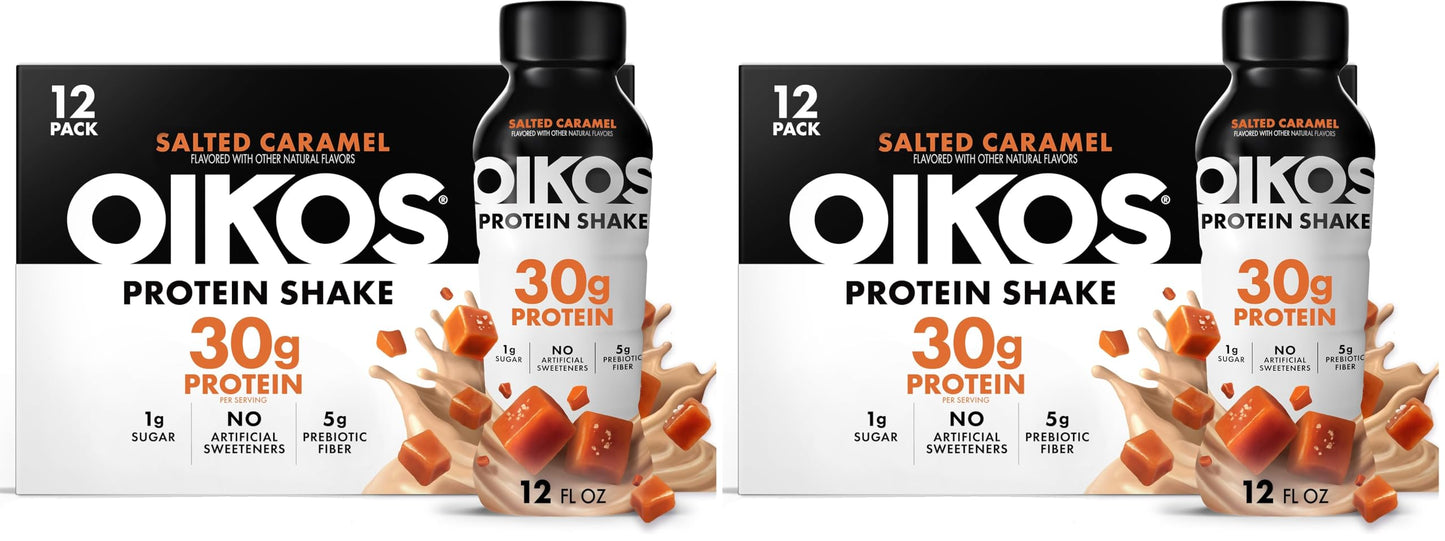 Oikos Protein Shake,Chocolate,30g High Protein Drinks,Shelf Stable,Ready to Drink,5g Prebiotic Fiber,12 fl oz Bottle,​,(Pack of 24)