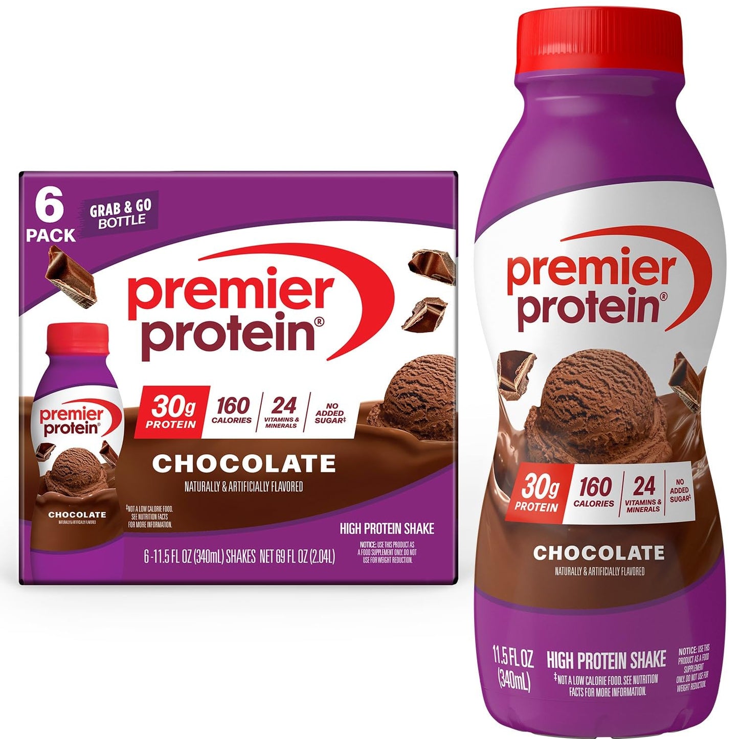 Premier Protein 30g High Protein Shake, Chocolate, 12 Pack | 160 Calories, 24 Vitamins & Minerals, No Added Sugar, Supports Muscle Health, Gluten-Free, 11.5 oz