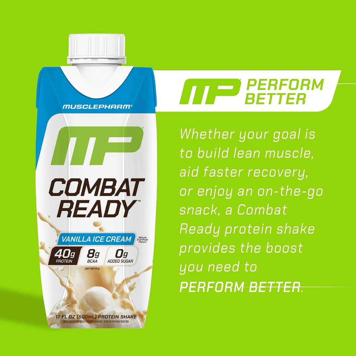 MusclePharm Combat Ready Protein Shake | Vanilla Ice Cream - 12 Pack