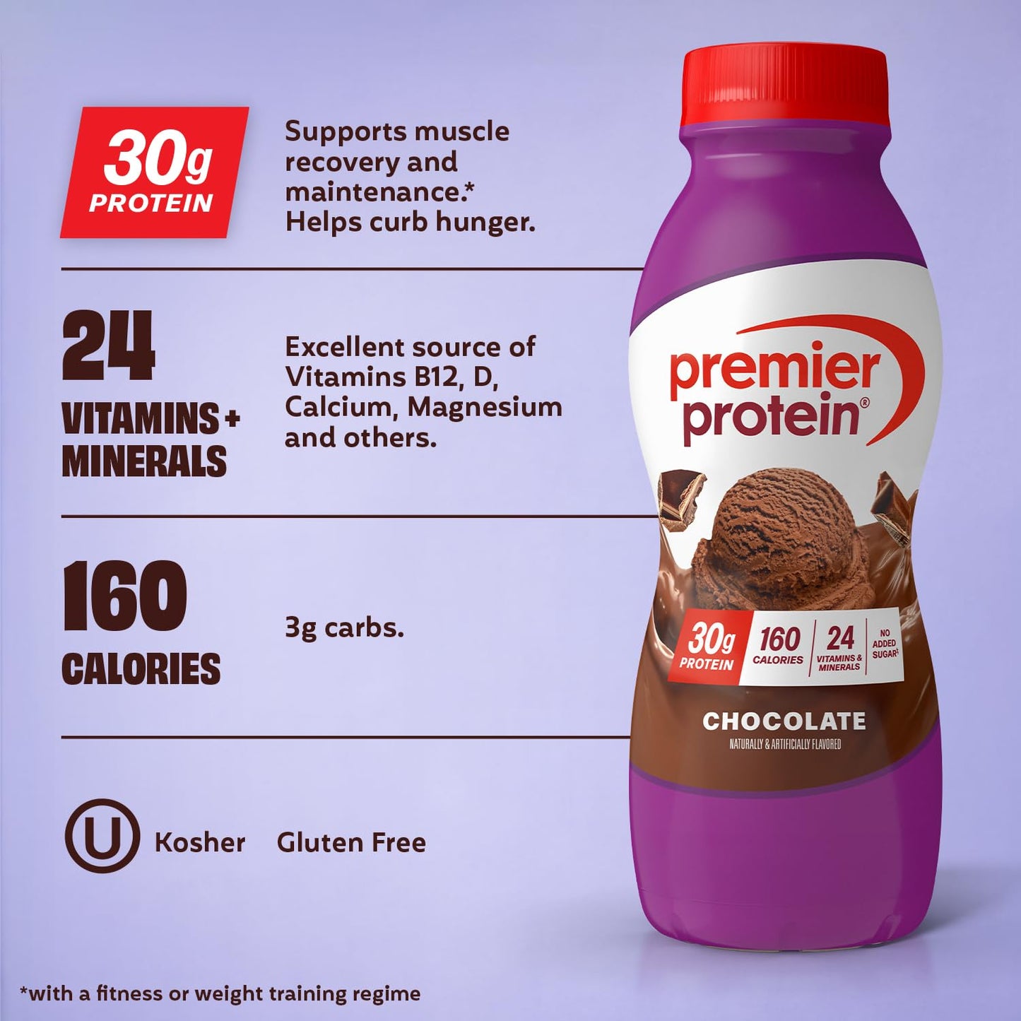 Premier Protein 30g High Protein Shake, Chocolate, 12 Pack | 160 Calories, 24 Vitamins & Minerals, No Added Sugar, Supports Muscle Health, Gluten-Free, 11.5 oz