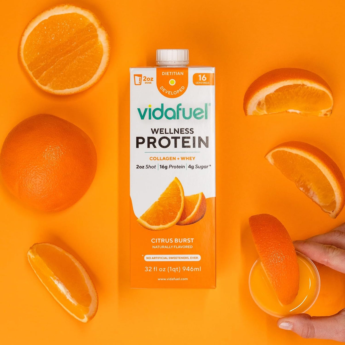 VIDAFUEL Wellness Protein Drink, 32oz Carton, 16g Protein Per 2oz Shot, 2pk
