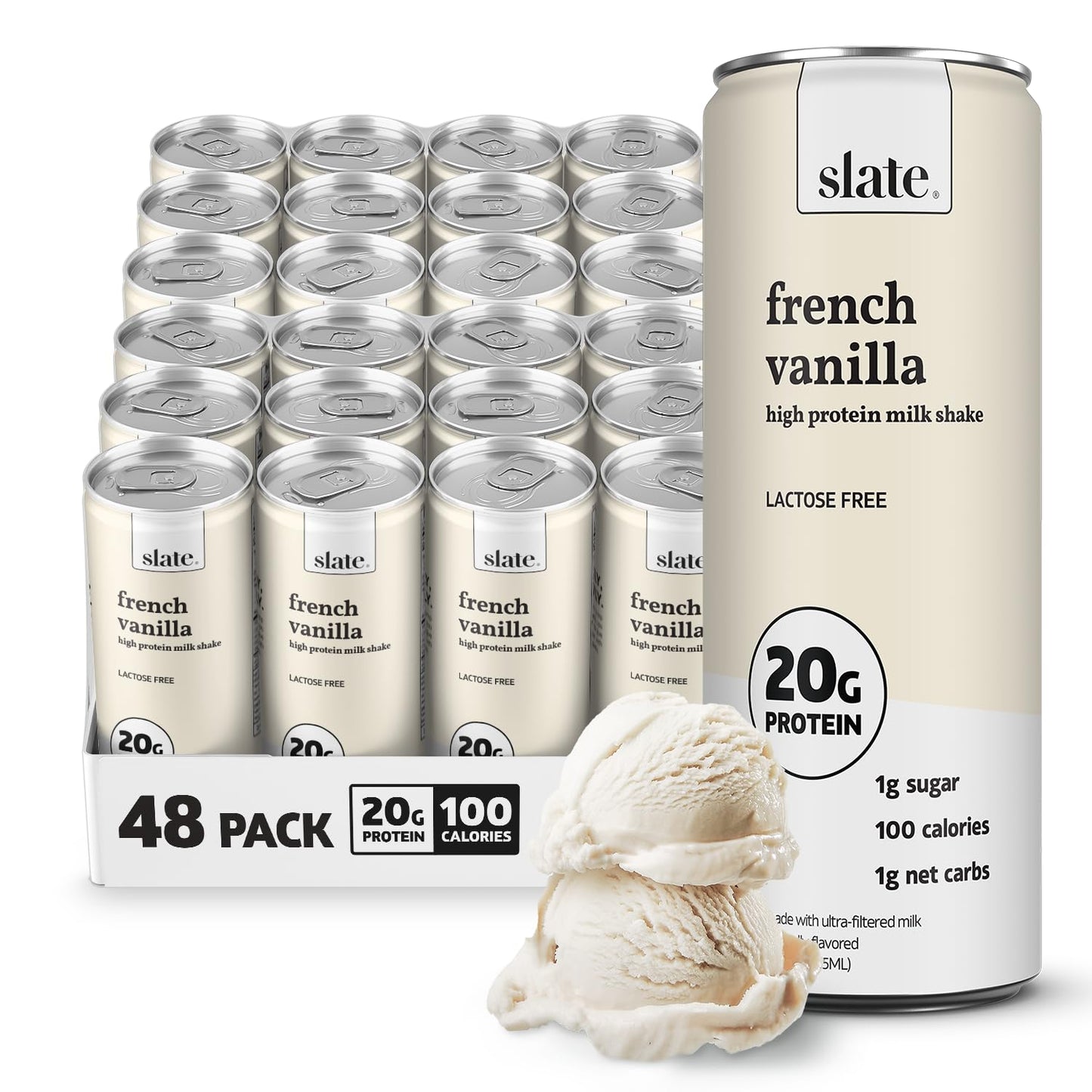 Slate Milk High Protein Milk Shake (Classic Chocolate) 12 Cans, 11 fl oz | Lactose Free - 20g Protein - 1g Sugar - 100 Calories - 2g Net Carbs - No Added Sugar - Natural, Breakfast Boost, Post Workout
