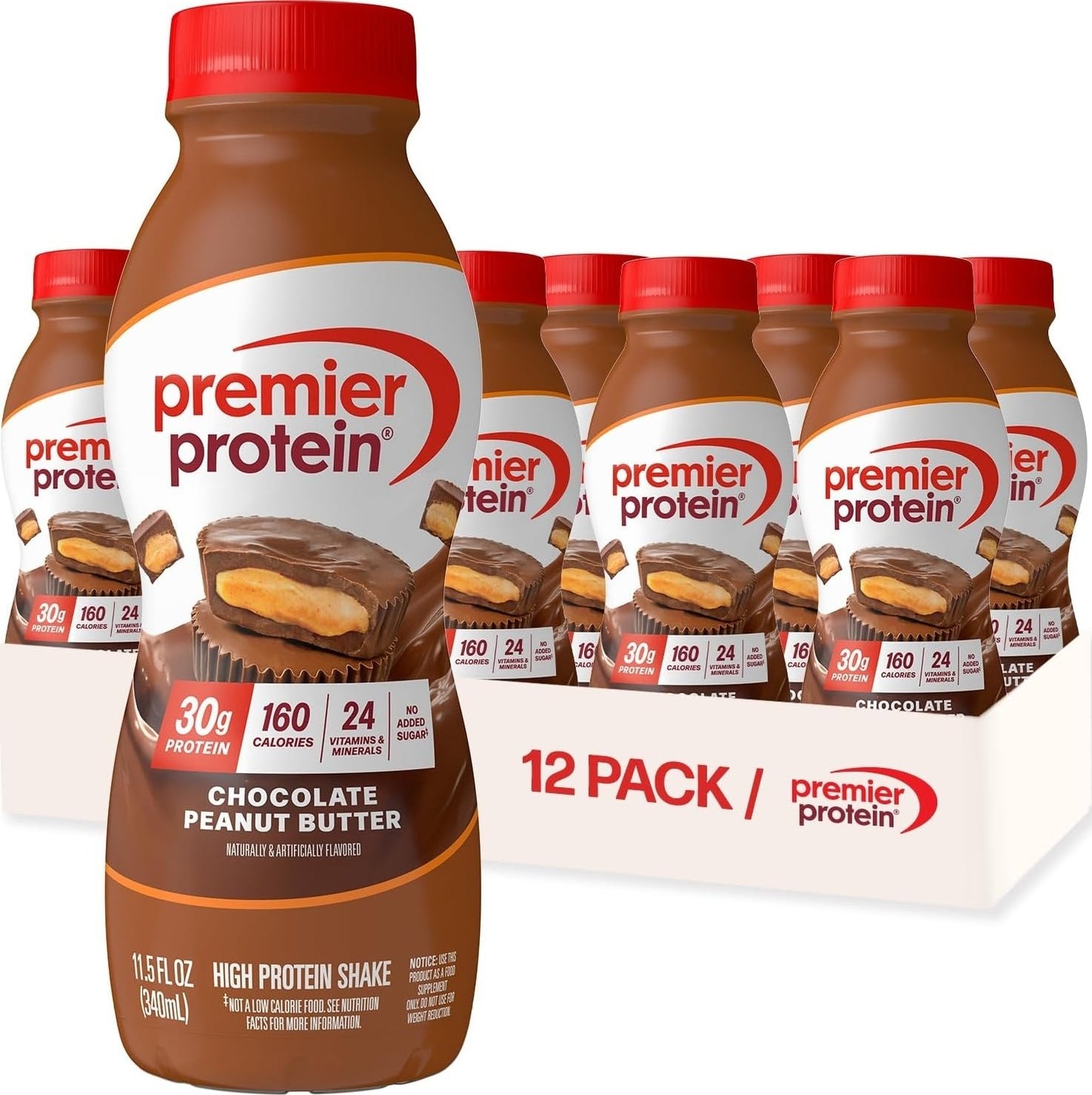 Premier Protein 30g High Protein Shake, Chocolate, 12 Pack | 160 Calories, 24 Vitamins & Minerals, No Added Sugar, Supports Muscle Health, Gluten-Free, 11.5 oz