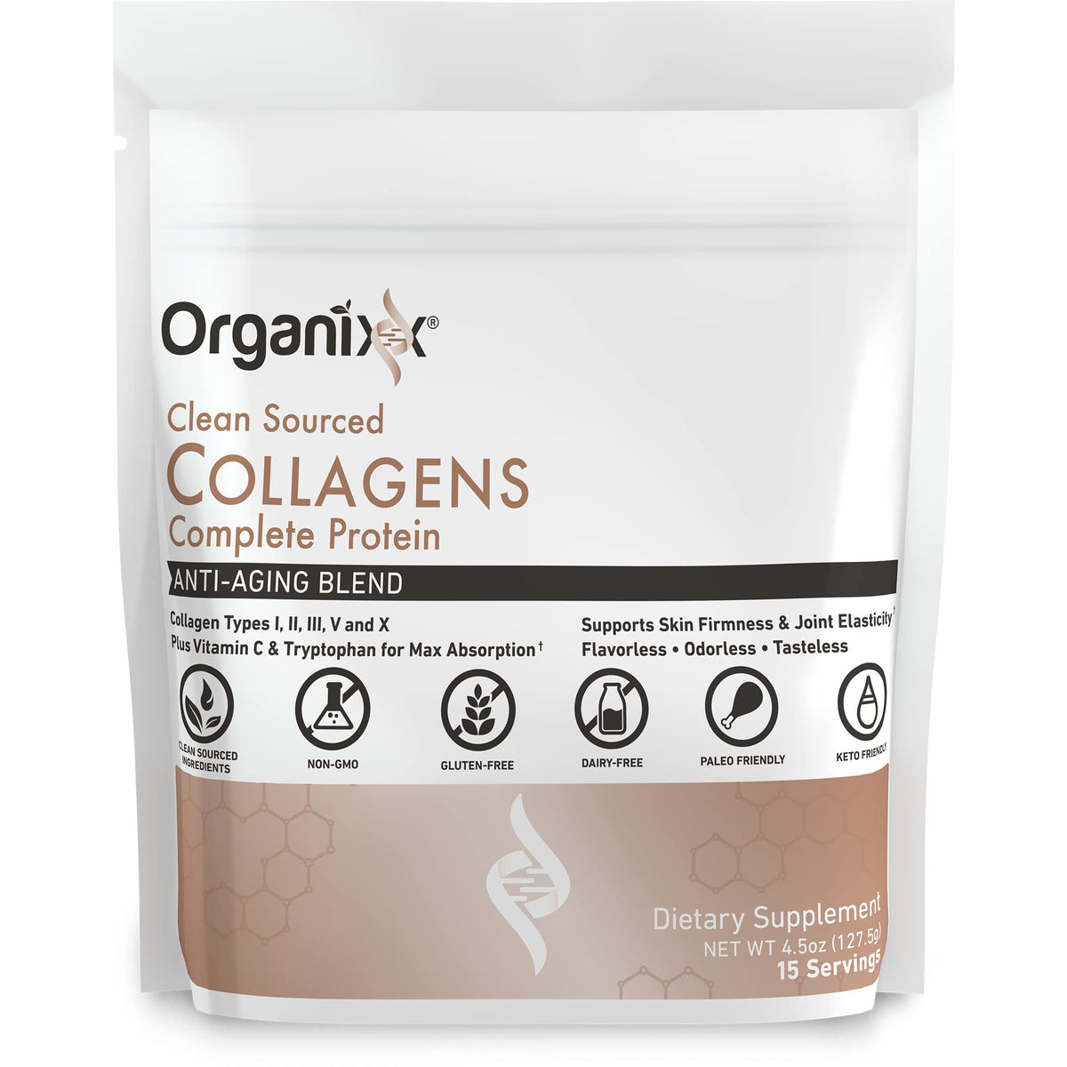 Organixx Clean Sourced Collagen Peptides, 5 Types, 20 Servings