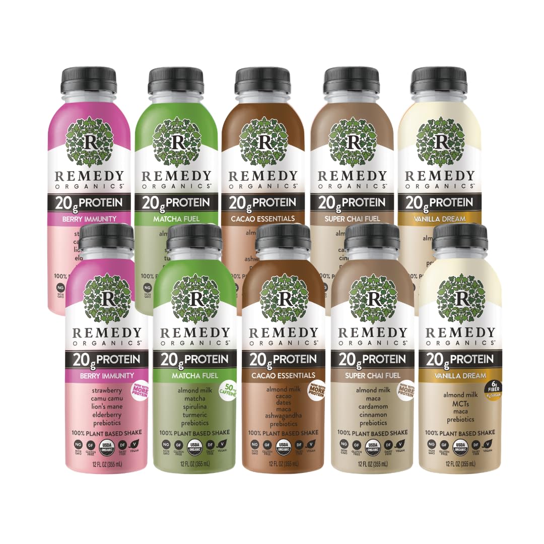 Remedy Organics Variety Assortment Case 10-Pack | Plant Based Protein Shakes, Ready to Drink | USDA Organic, Gluten Free, Dairy Free, Soy Free
