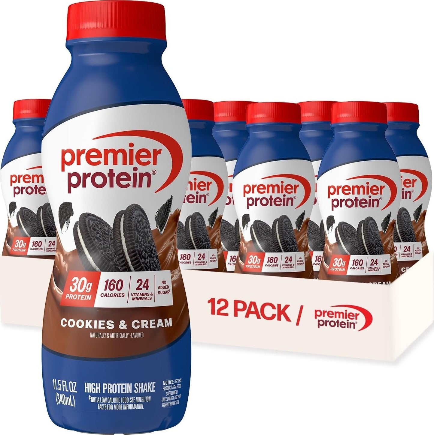 Premier Protein 30g High Protein Shake, Chocolate, 12 Pack | 160 Calories, 24 Vitamins & Minerals, No Added Sugar, Supports Muscle Health, Gluten-Free, 11.5 oz