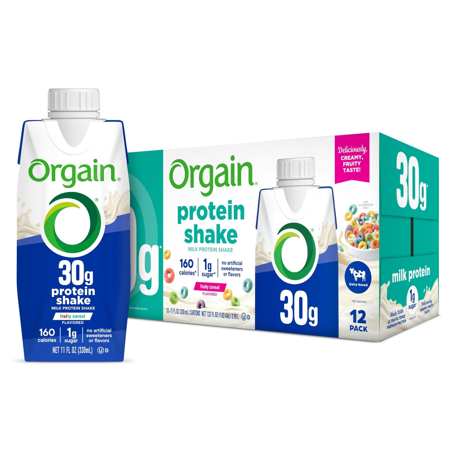 Orgain 30g High Protein Dairy Shake, 5g BCAAs, Chocolate, 11 oz, 12pk | Ready to drink dairy isolate milk protein, meal replacement, 1g sugar per serving, keto friendly, gluten free