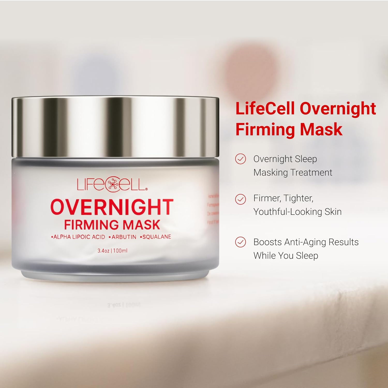 LifeCell Overnight Firming Mask, Plumping and Tightening Skin Serum for Lifting and Deep Hydration - Brightening Face Moisturizer, Anti-Aging Face Masks Skincare Treatment