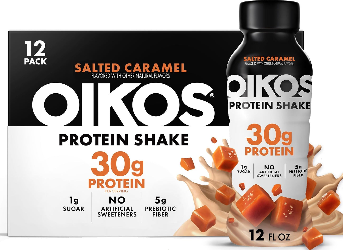 Oikos Protein Shake,Chocolate,30g High Protein Drinks,Shelf Stable,Ready to Drink,5g Prebiotic Fiber,12 fl oz Bottle,​,(Pack of 24)
