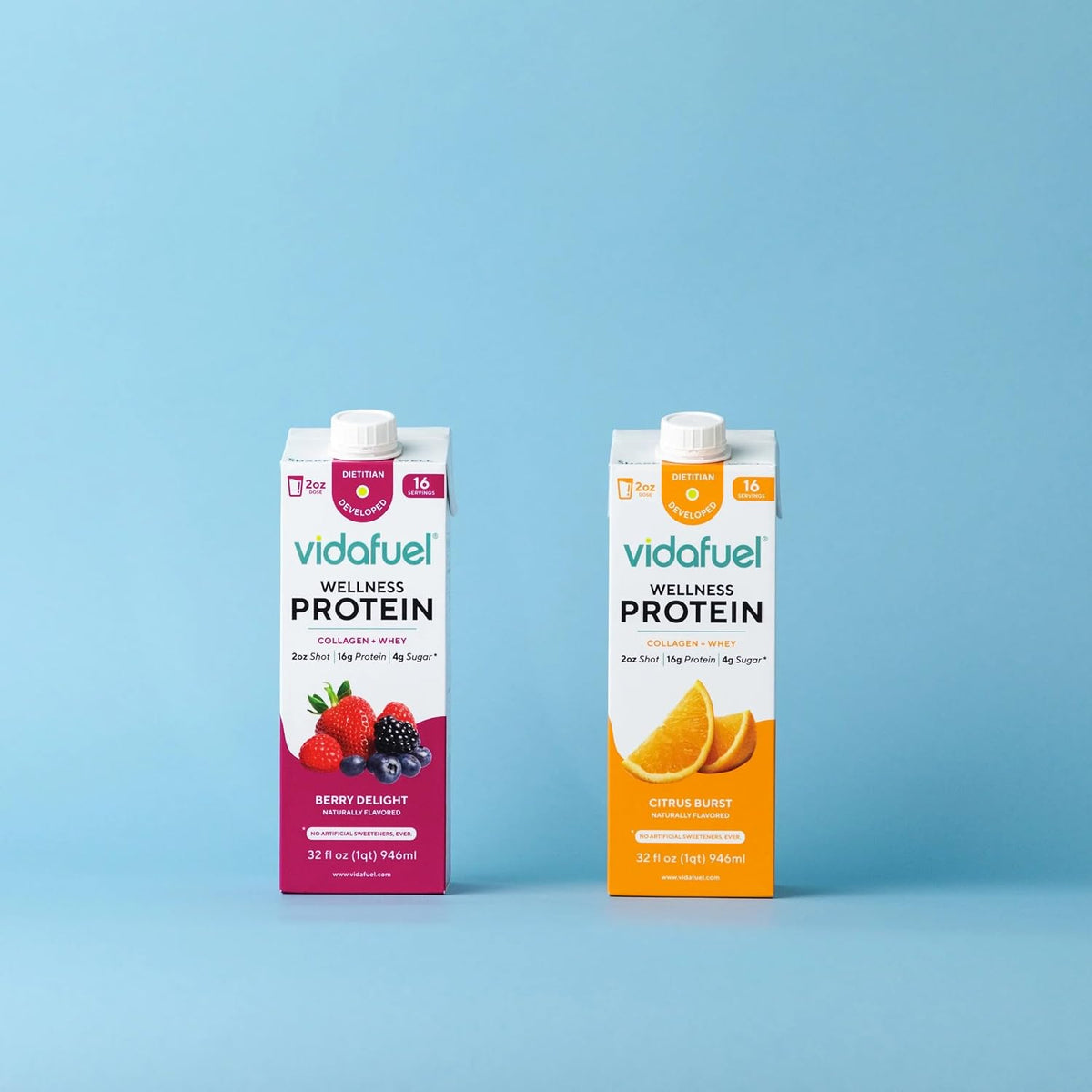 VIDAFUEL Wellness Protein Drink, 32oz Carton, 16g Protein Per 2oz Shot, 2pk