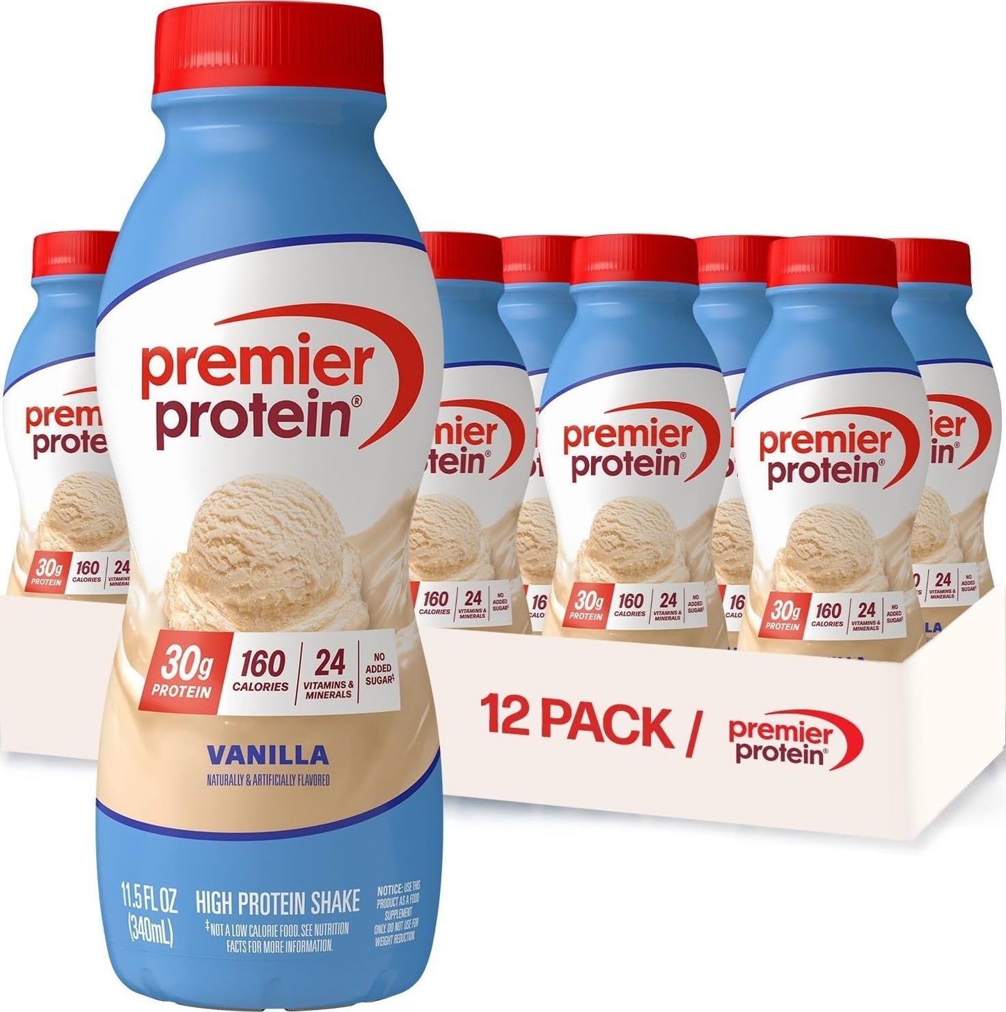 Premier Protein 30g High Protein Shake, Chocolate, 12 Pack | 160 Calories, 24 Vitamins & Minerals, No Added Sugar, Supports Muscle Health, Gluten-Free, 11.5 oz