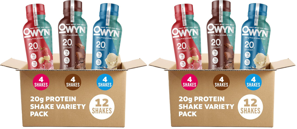 OWYN Only What You Need Dark Chocolate Flavored 20g Protein Shake, 12 Ct | 20g Protein, 4g Sugar, 3g Prebiotic Fiber, Dairy Free, Plant Protein, Gluten Free, Individual 12fl oz Bottles