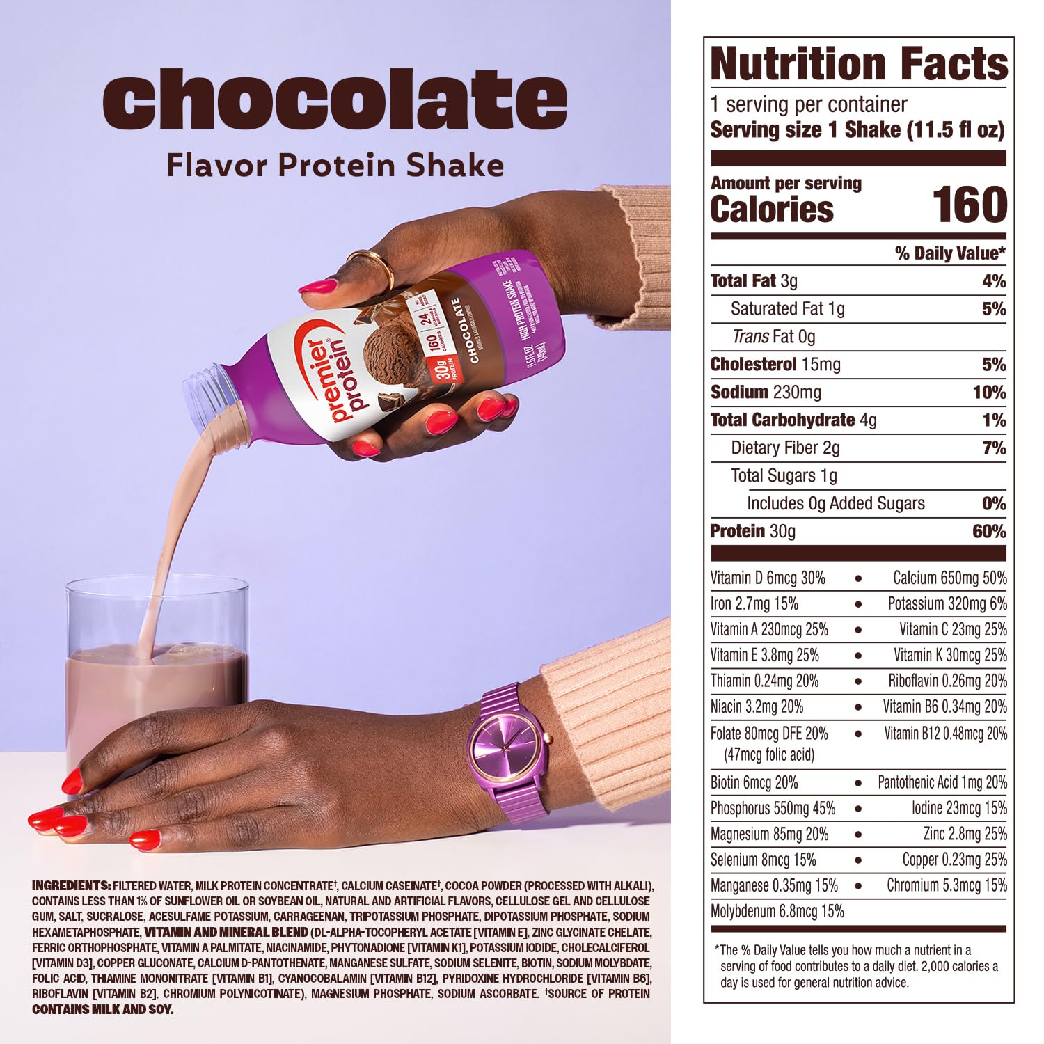 Premier Protein 30g High Protein Shake, Chocolate, 12 Pack | 160 Calories, 24 Vitamins & Minerals, No Added Sugar, Supports Muscle Health, Gluten-Free, 11.5 oz