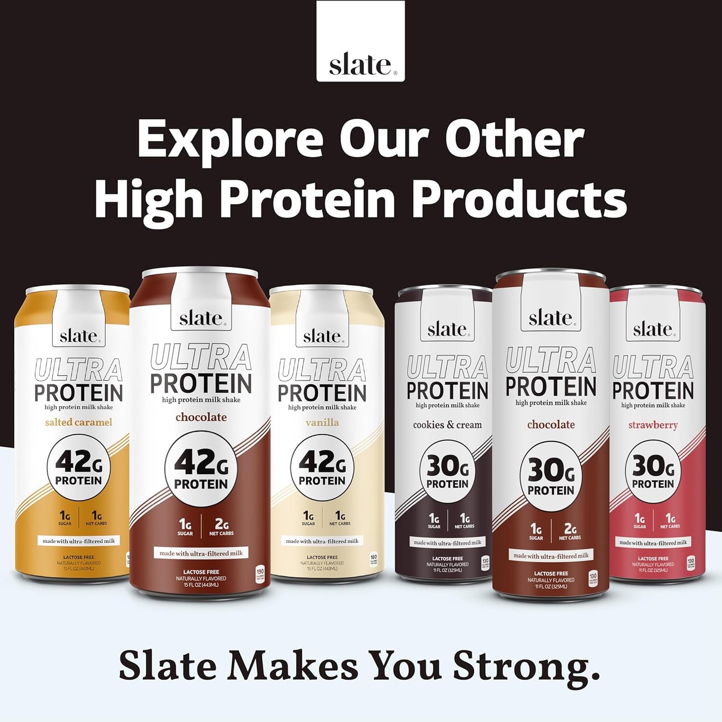 Slate Milk High Protein Milk Shake (Classic Chocolate) 12 Cans, 11 fl oz | Lactose Free - 20g Protein - 1g Sugar - 100 Calories - 2g Net Carbs - No Added Sugar - Natural, Breakfast Boost, Post Workout