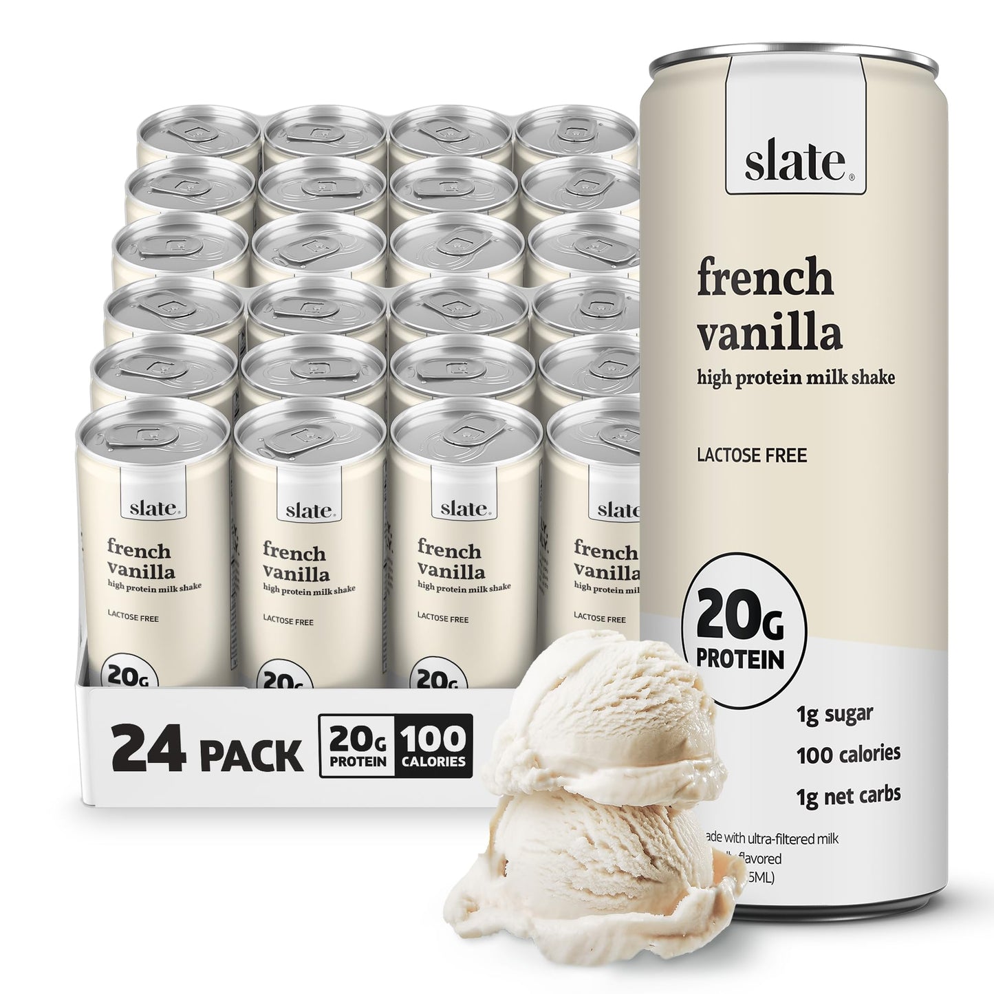 Slate Milk High Protein Milk Shake (Classic Chocolate) 12 Cans, 11 fl oz | Lactose Free - 20g Protein - 1g Sugar - 100 Calories - 2g Net Carbs - No Added Sugar - Natural, Breakfast Boost, Post Workout