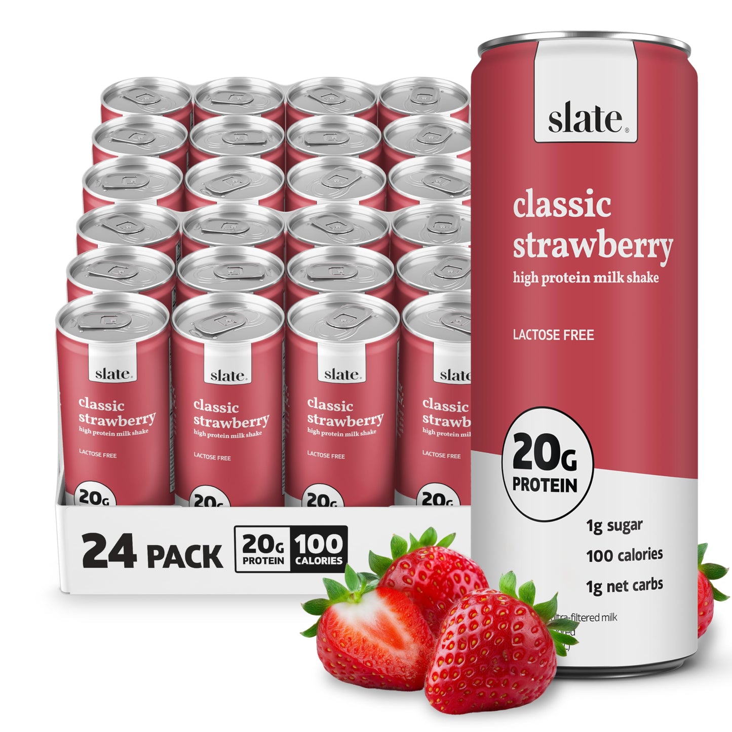 Slate Milk High Protein Milk Shake (Classic Chocolate) 12 Cans, 11 fl oz | Lactose Free - 20g Protein - 1g Sugar - 100 Calories - 2g Net Carbs - No Added Sugar - Natural, Breakfast Boost, Post Workout
