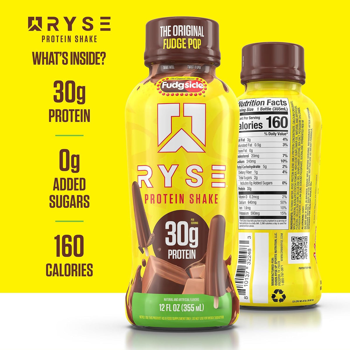 RYSE Protein Shake - Fudgsicle The Original Fudge Pop - 30g Protein Ready to Drink - 160 Calories, Zero Added Sugar, Gluten Free - Smooth & Delicious Nostalgic Flavors - 12 Fl Oz (12 Pack)