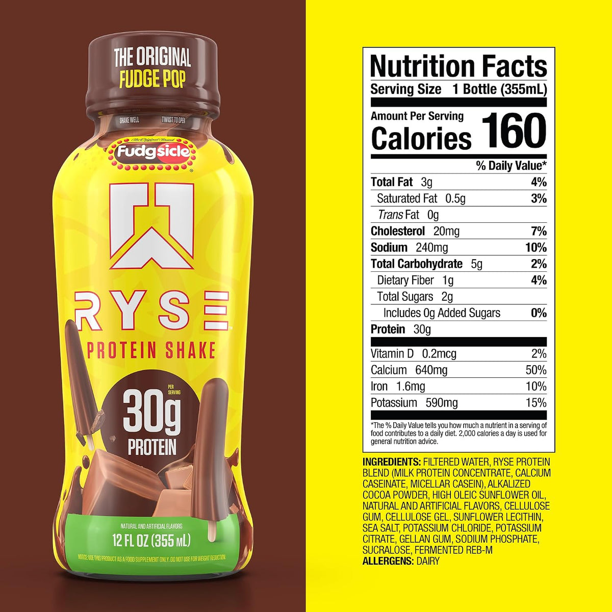 RYSE Protein Shake - Fudgsicle The Original Fudge Pop - 30g Protein Ready to Drink - 160 Calories, Zero Added Sugar, Gluten Free - Smooth & Delicious Nostalgic Flavors - 12 Fl Oz (12 Pack)
