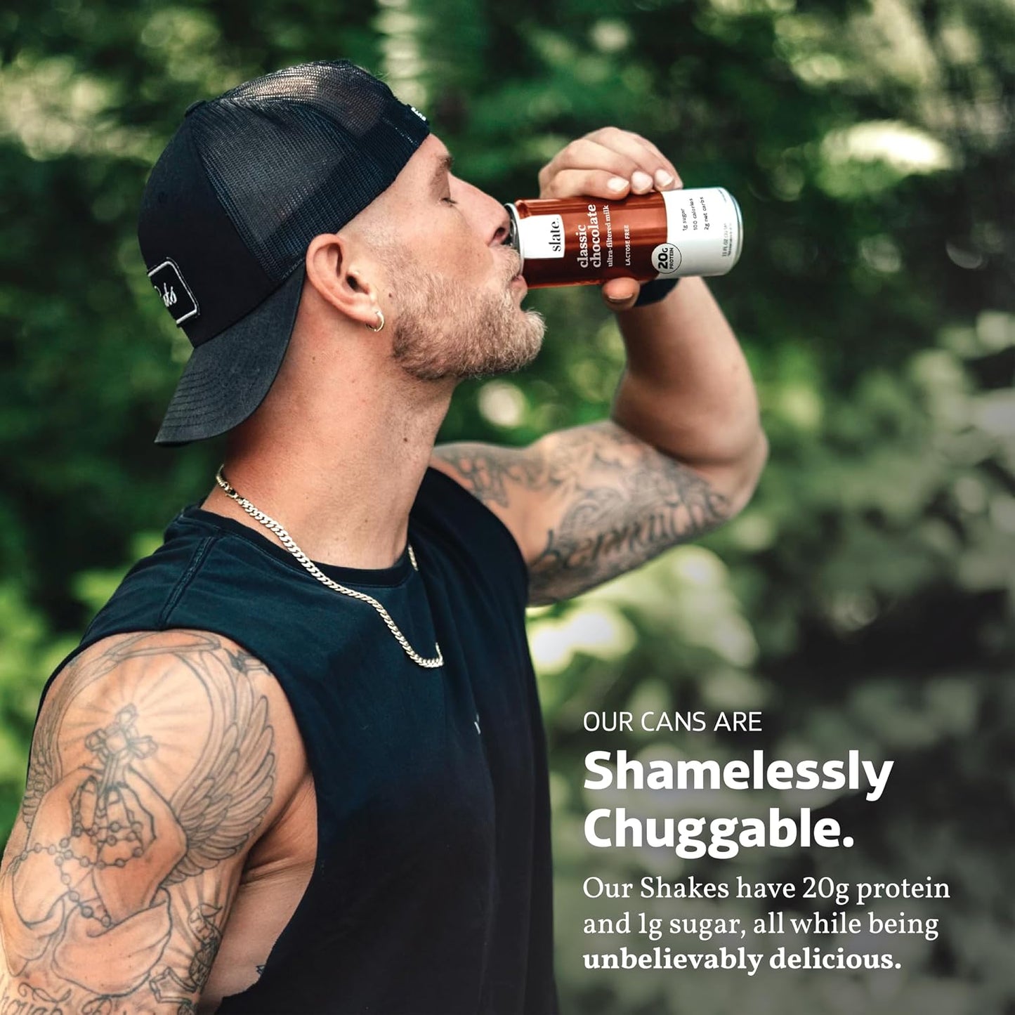 Slate Milk High Protein Milk Shake (Classic Chocolate) 12 Cans, 11 fl oz | Lactose Free - 20g Protein - 1g Sugar - 100 Calories - 2g Net Carbs - No Added Sugar - Natural, Breakfast Boost, Post Workout