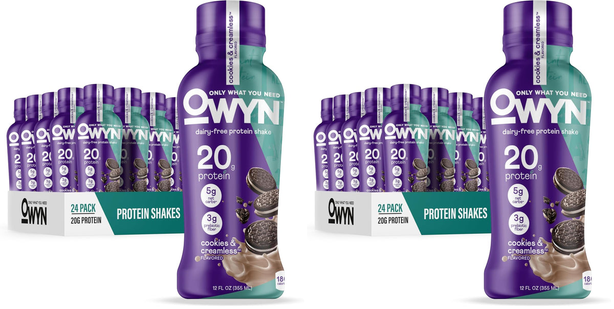 OWYN Only What You Need Dark Chocolate Flavored 20g Protein Shake, 12 Ct | 20g Protein, 4g Sugar, 3g Prebiotic Fiber, Dairy Free, Plant Protein, Gluten Free, Individual 12fl oz Bottles