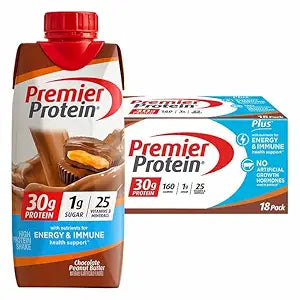 Premier Protein Premier 30g Protein PLUS Energy and Immune Support Shakes, 11 fl oz, 18 Pack, Chocolate Peanut Butter (Chocolate Peanut Butter)